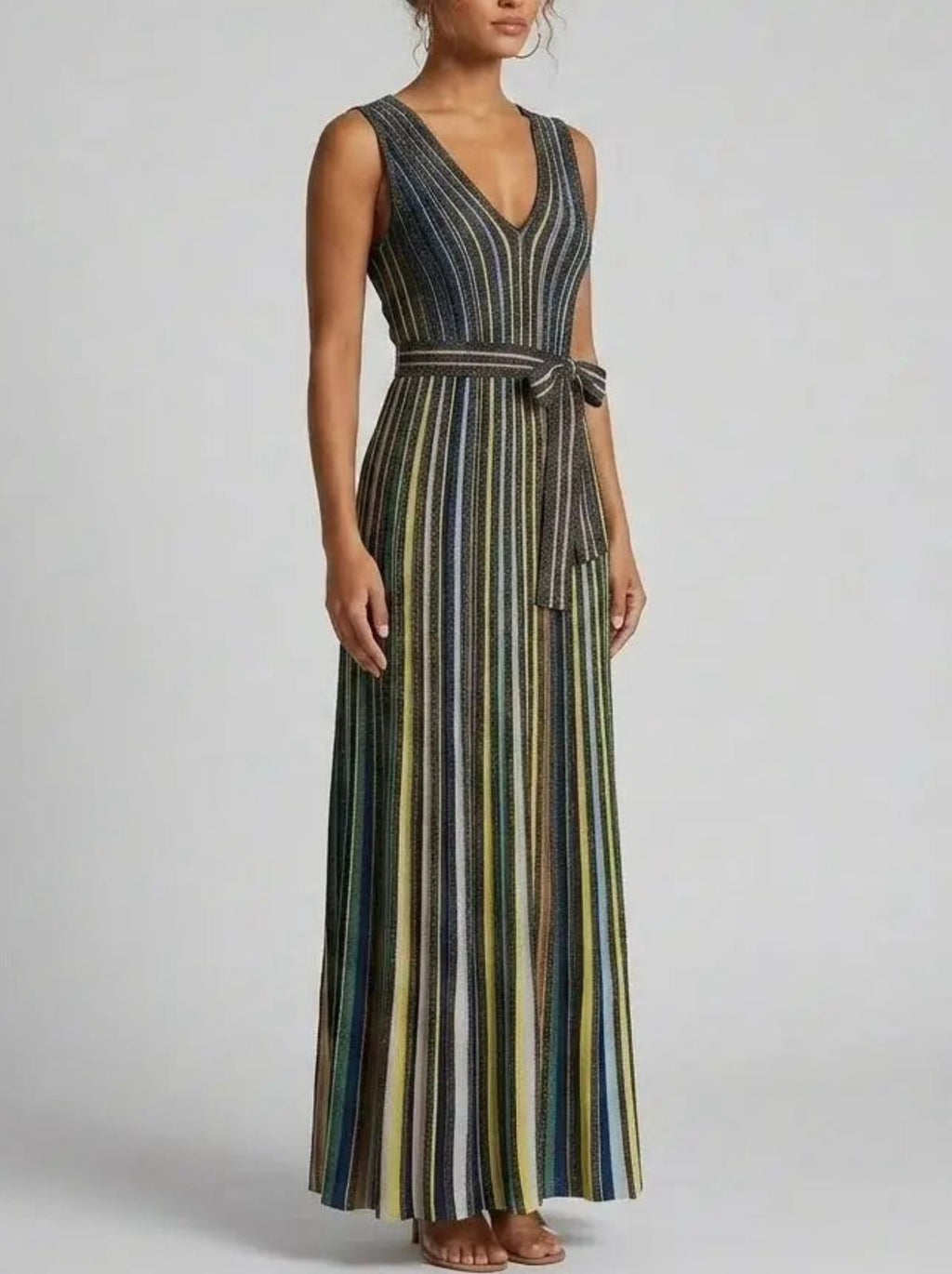 Missoni Sleeveless Embellished Stripe Knit Maxi Dress