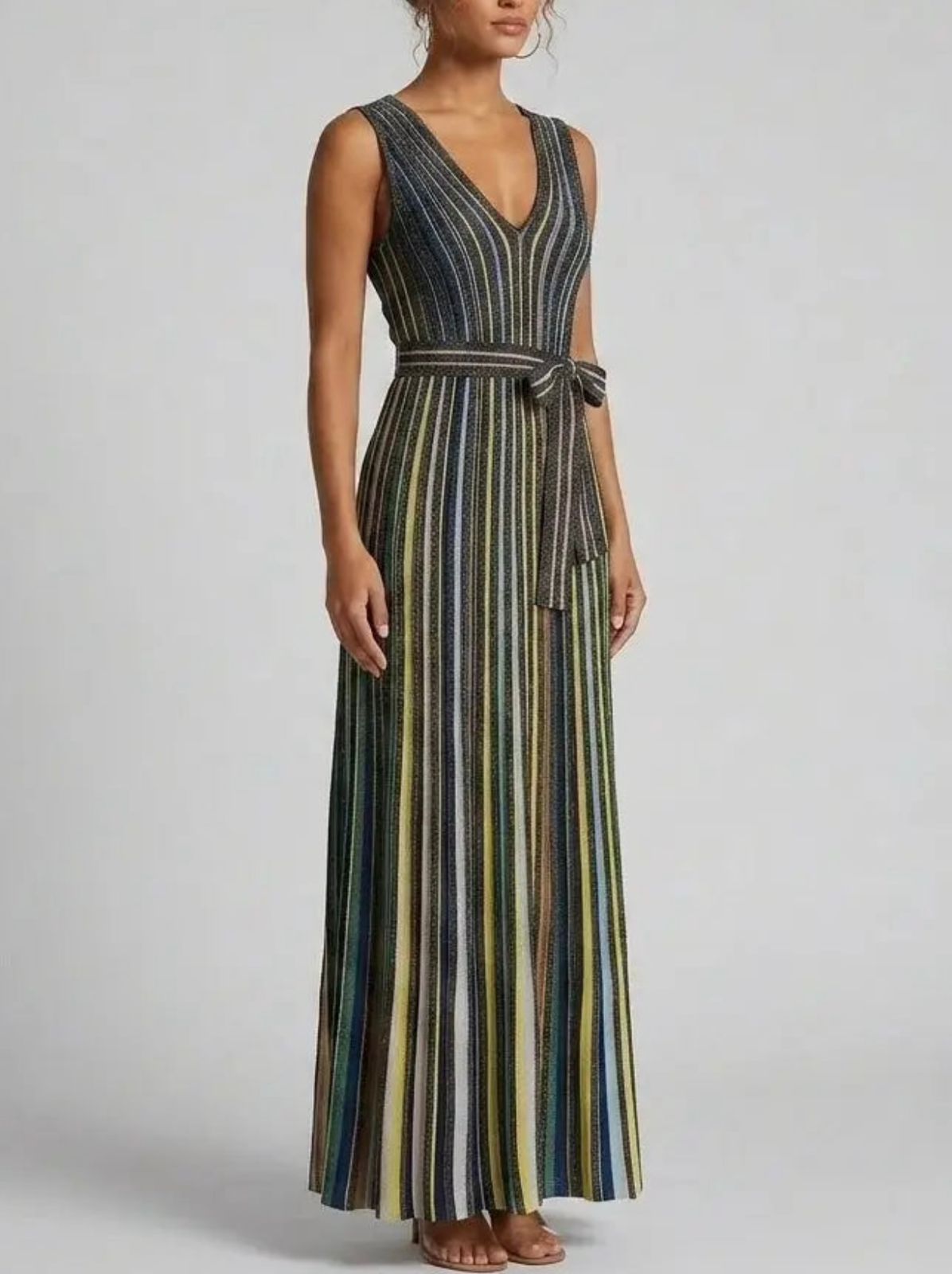 Missoni Sleeveless Embellished Stripe Knit Maxi Dress