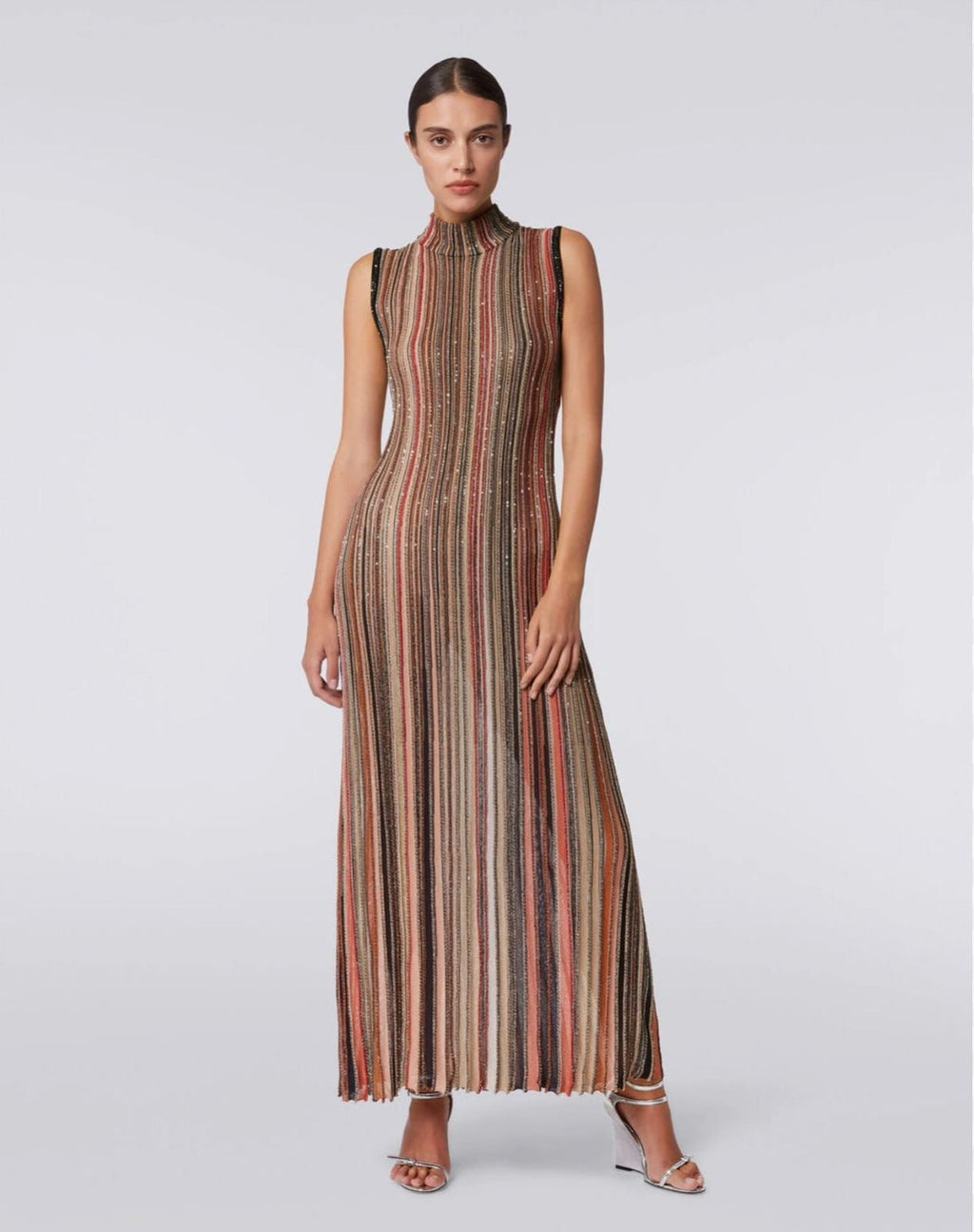 Missoni Sleeveless Embellished Stripe Knit Maxi Dress