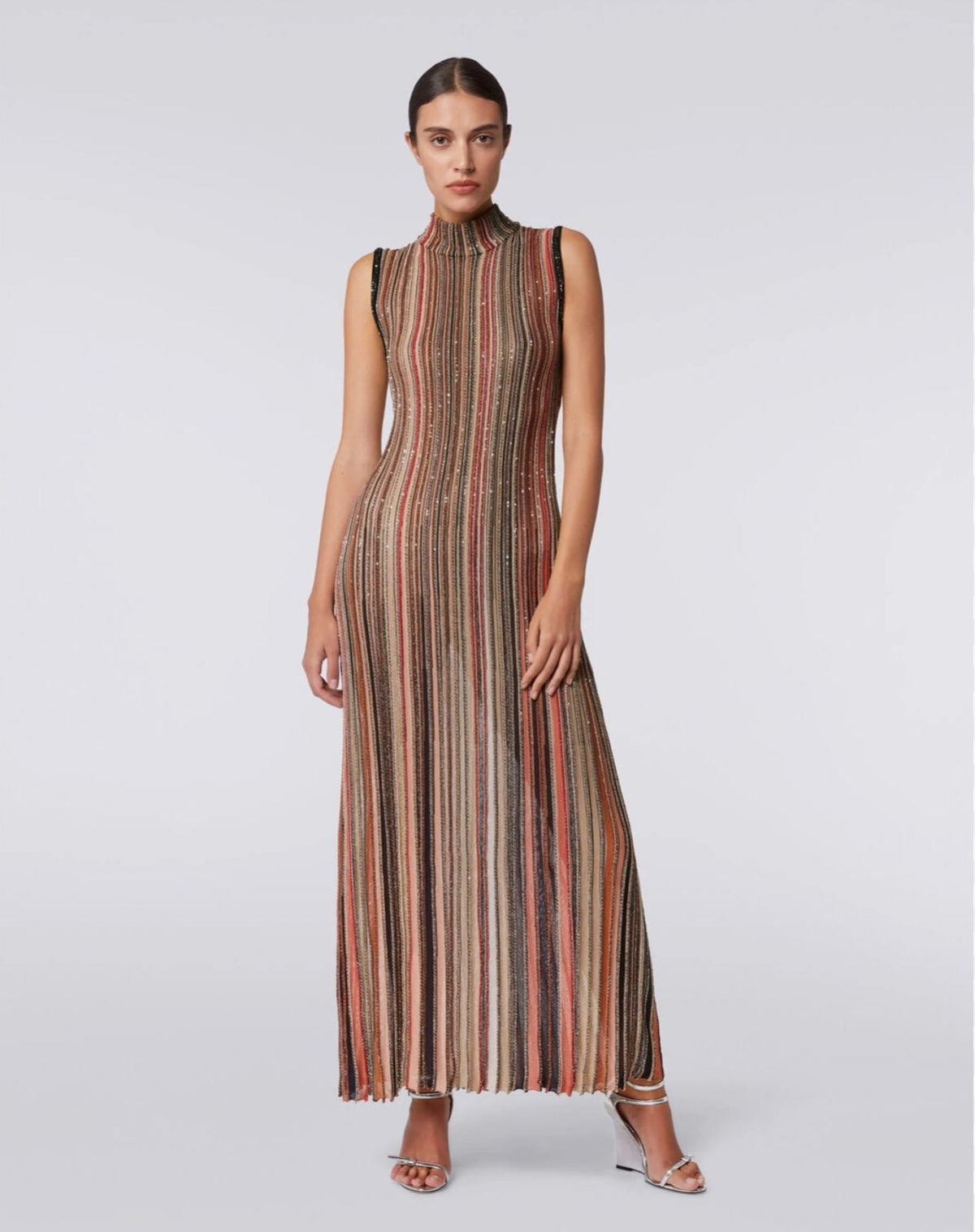 Missoni Sleeveless Embellished Stripe Knit Maxi Dress