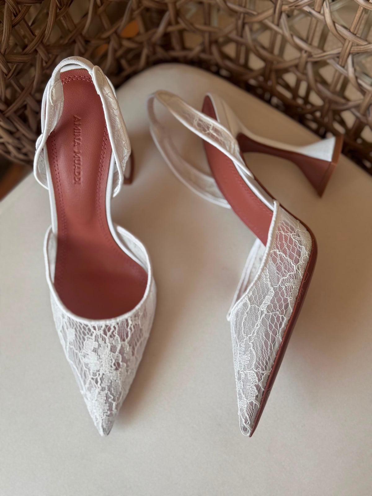 Amina Muaddi Holli lace sling pumps