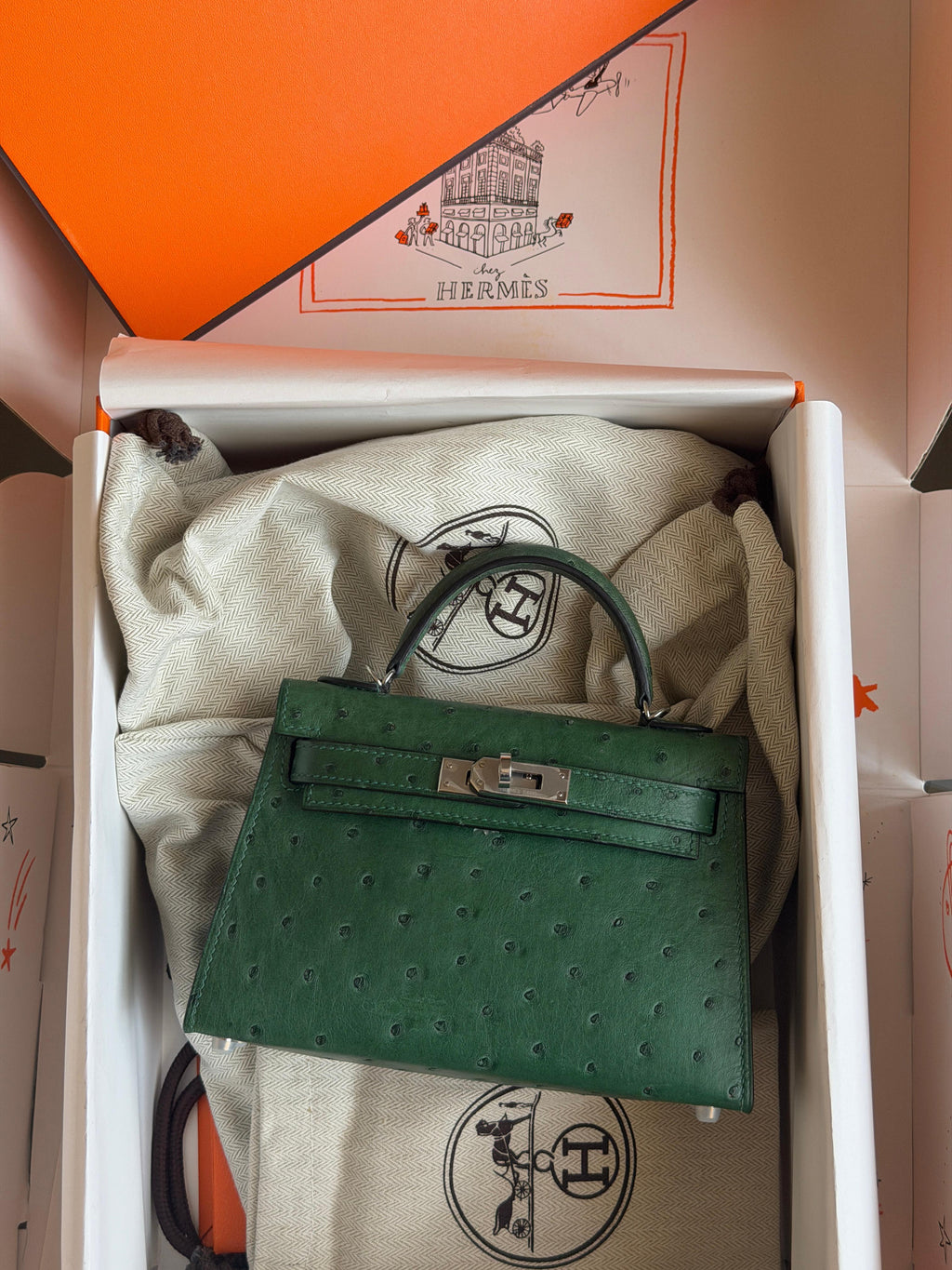 Hermes Mini Kelly In Real Ostrich Leather