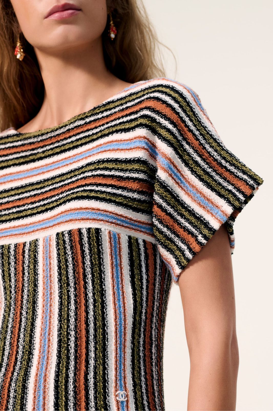 Chanel Top Cotton Khaki Blue and Orange set