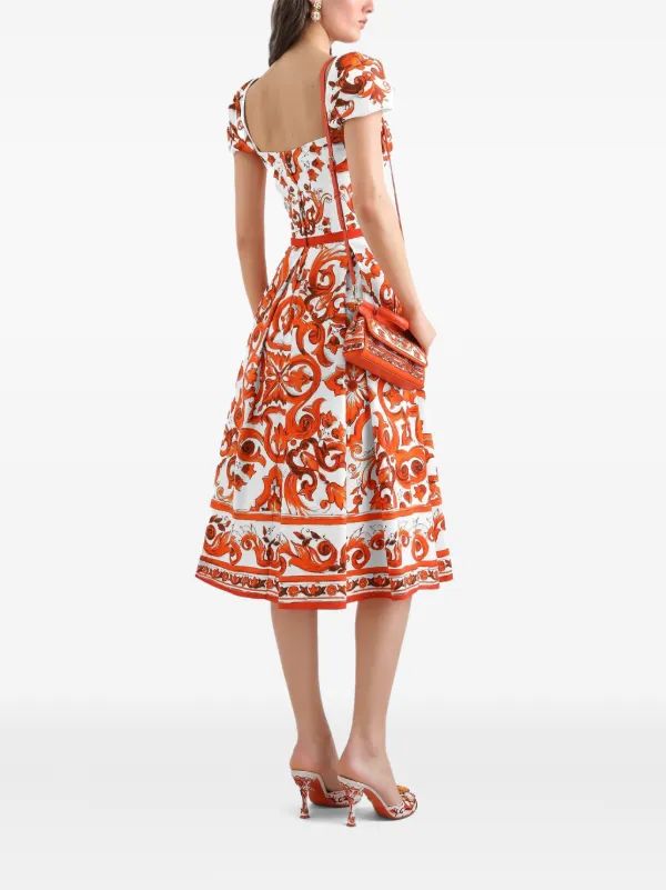 Dolce & Gabbana Orange Majolica-print Midi Dress
