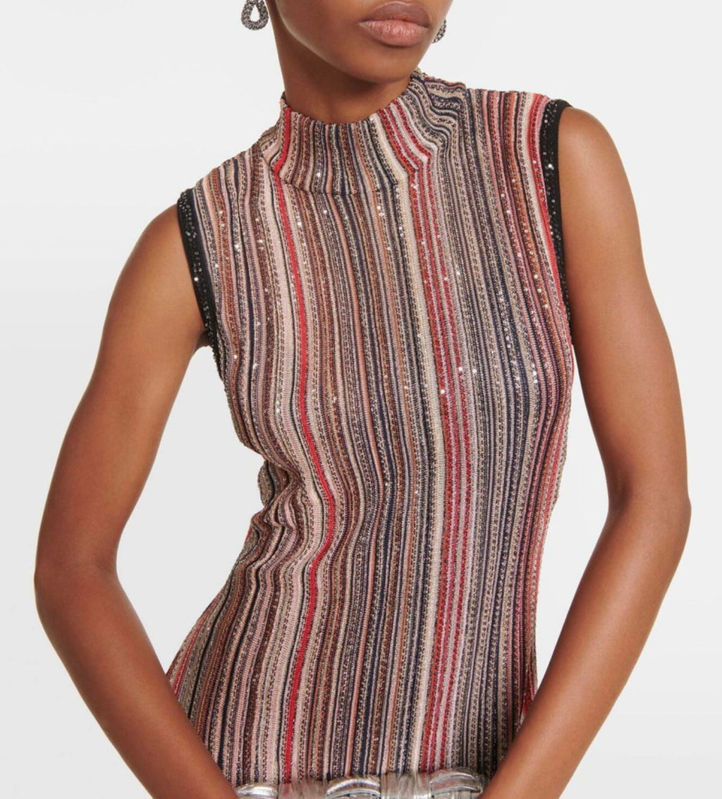 Missoni Sleeveless Embellished Stripe Knit Maxi Dress