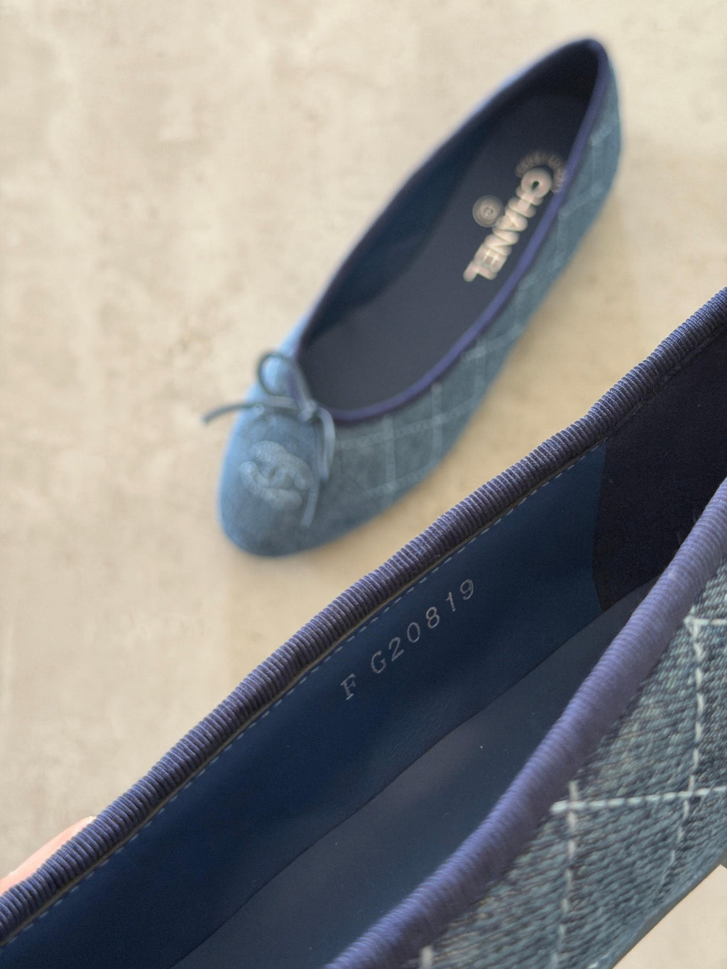 Chanel Washed Denim Quilted Ballerina Flats