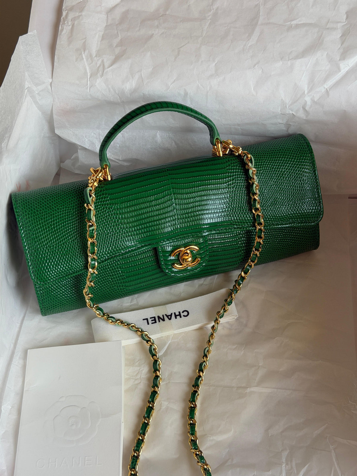 Chanel Clutch with Top Handle in lizard-embossed calfskin