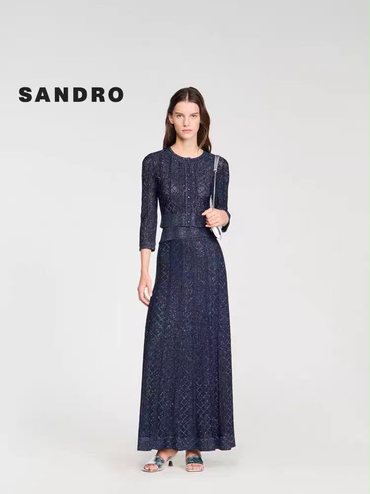 SANDRO Rhinestone Knit Cropped Cardigan