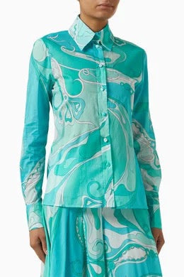 PUCCI Blue Cotton Orchidee Maxi set