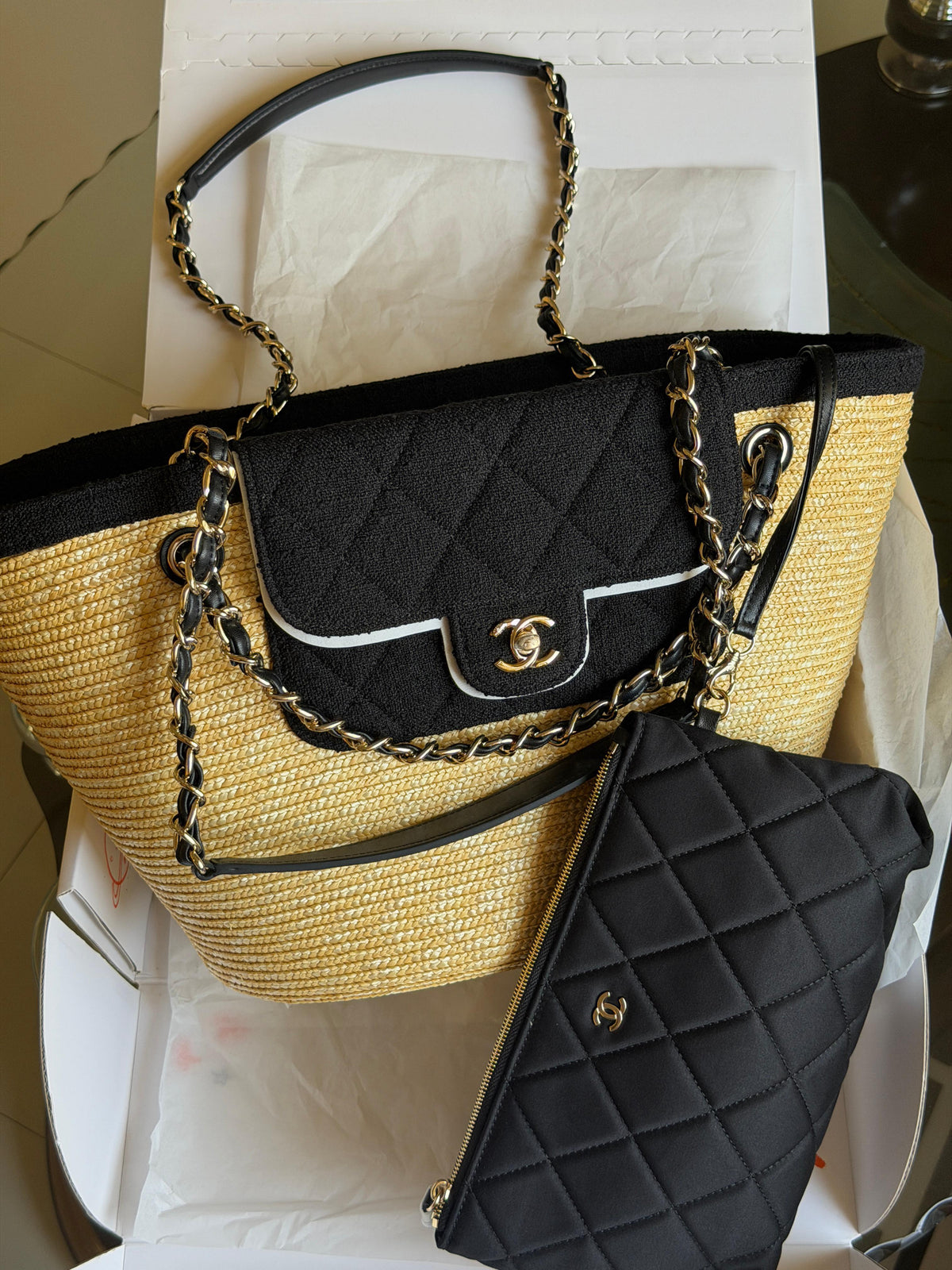 Chanel Raffia and Denim tote bag