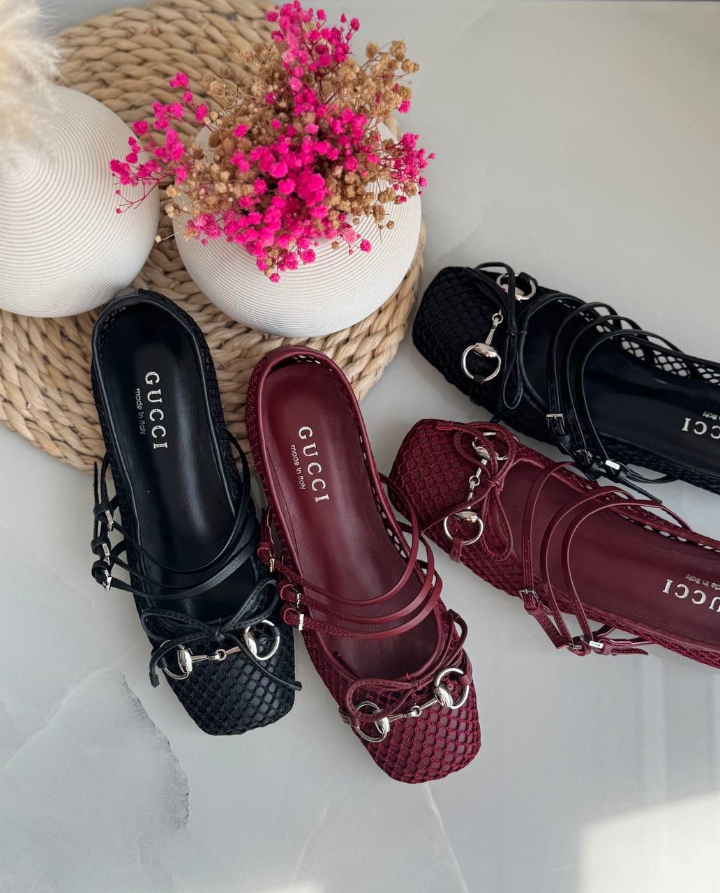 Buy Gucci Burgundy Horsebit Ballerina Flats