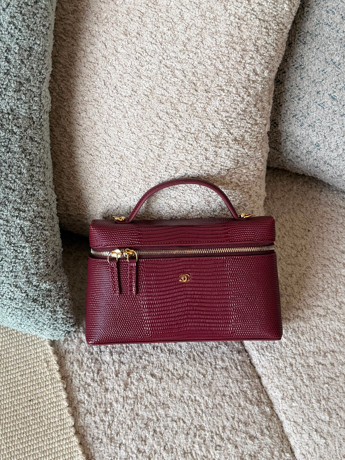 Chanel Lizard-Embossed Calfskin Top Handle Vanity Case with Chain