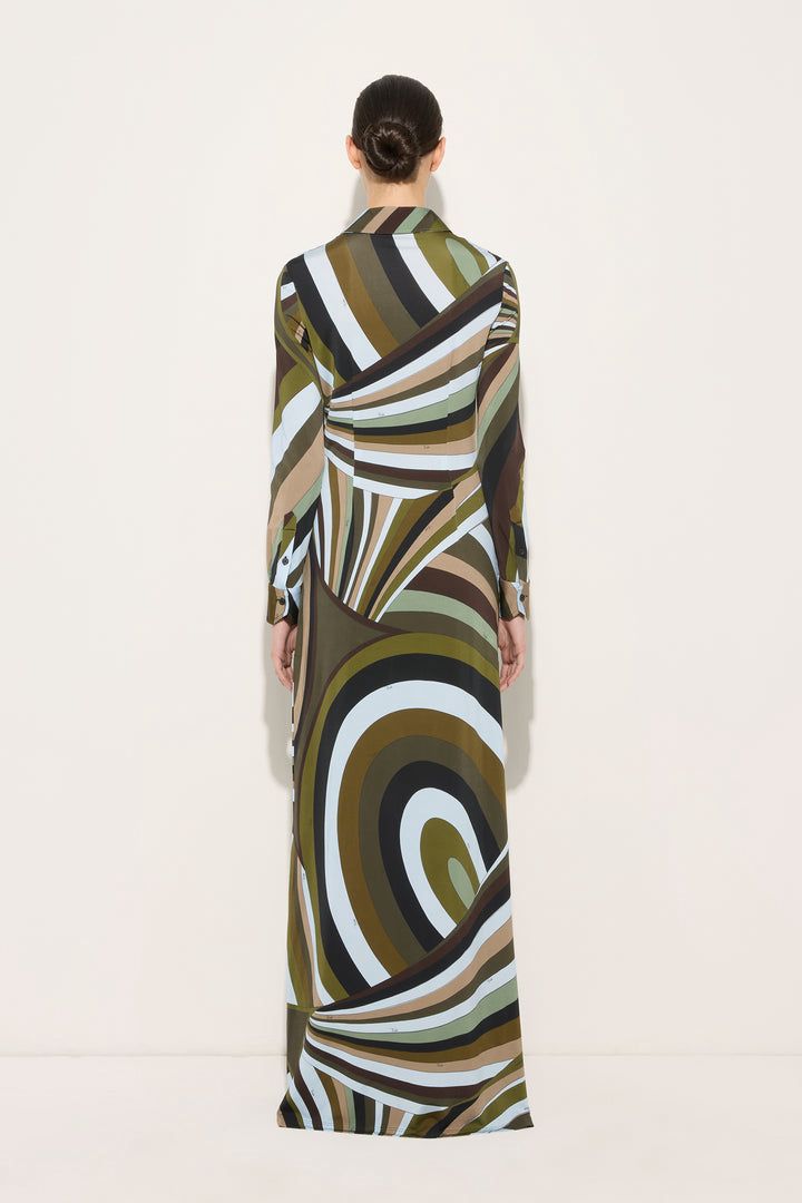Pucci Green Iride-print Shirtdress in Satin Jersey