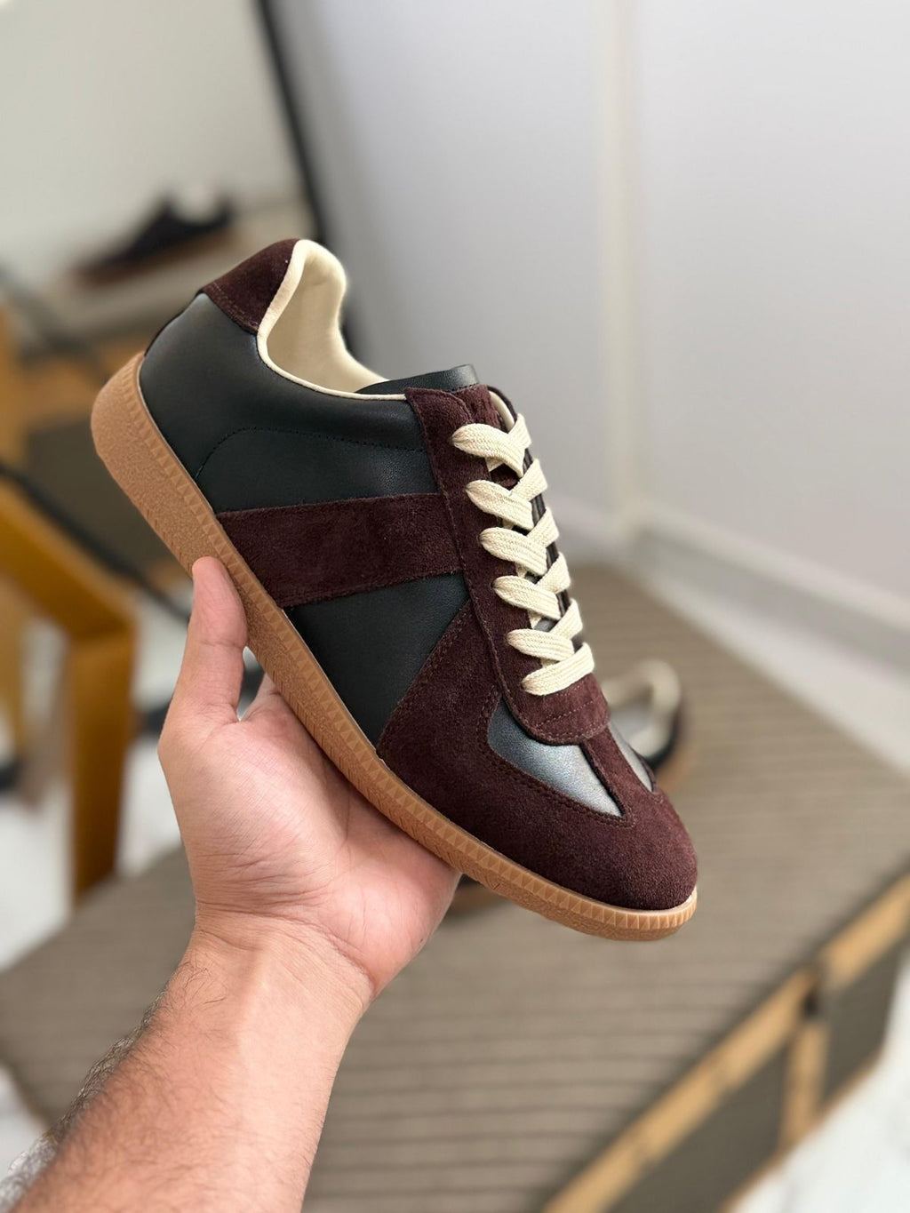 Maison Margiela Follow Replica Wedge Sneakers in Suede & Leather