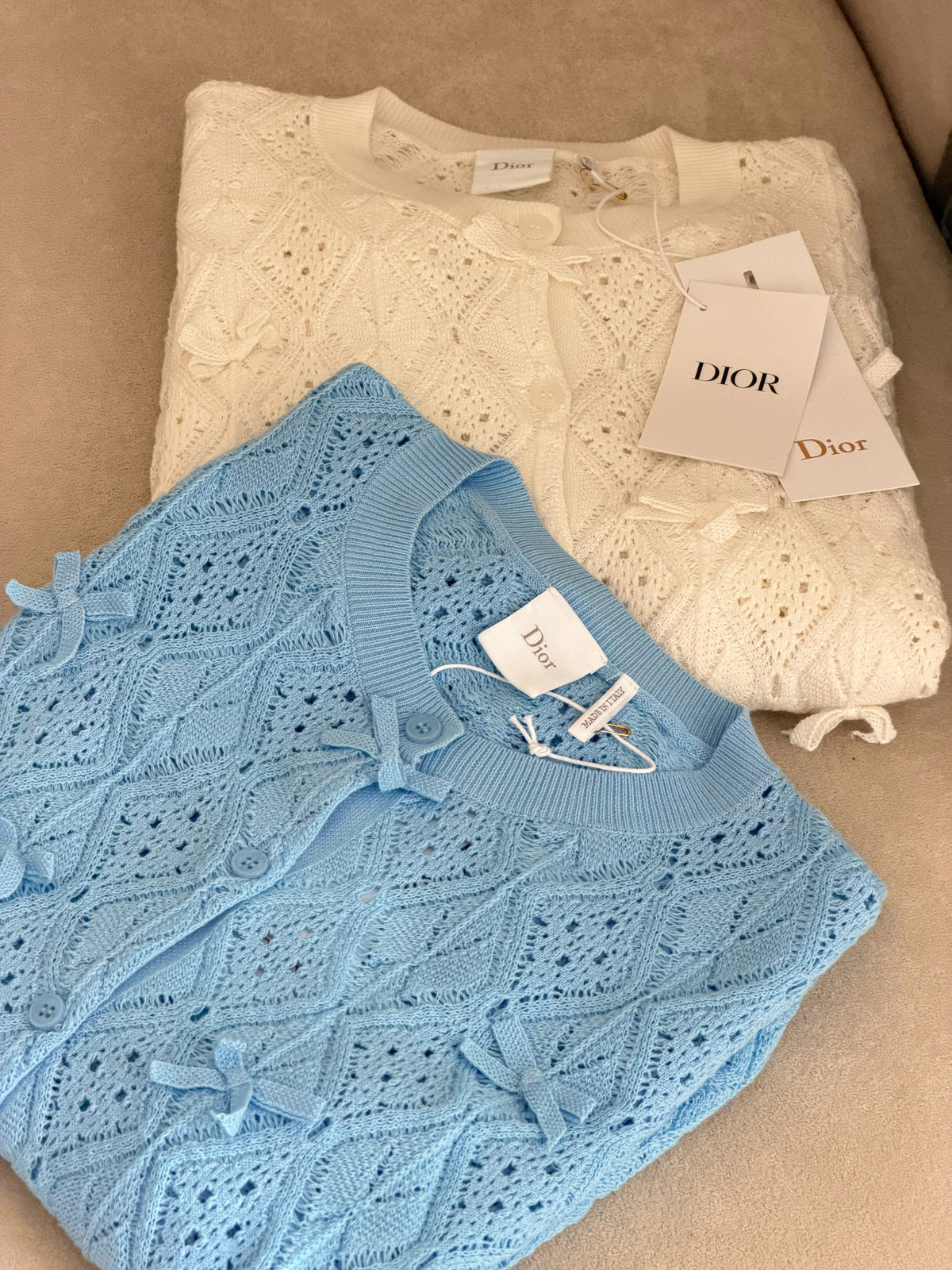 Dior Dioriviera Embroidered Cardigan Blue Openwork Cotton Knit