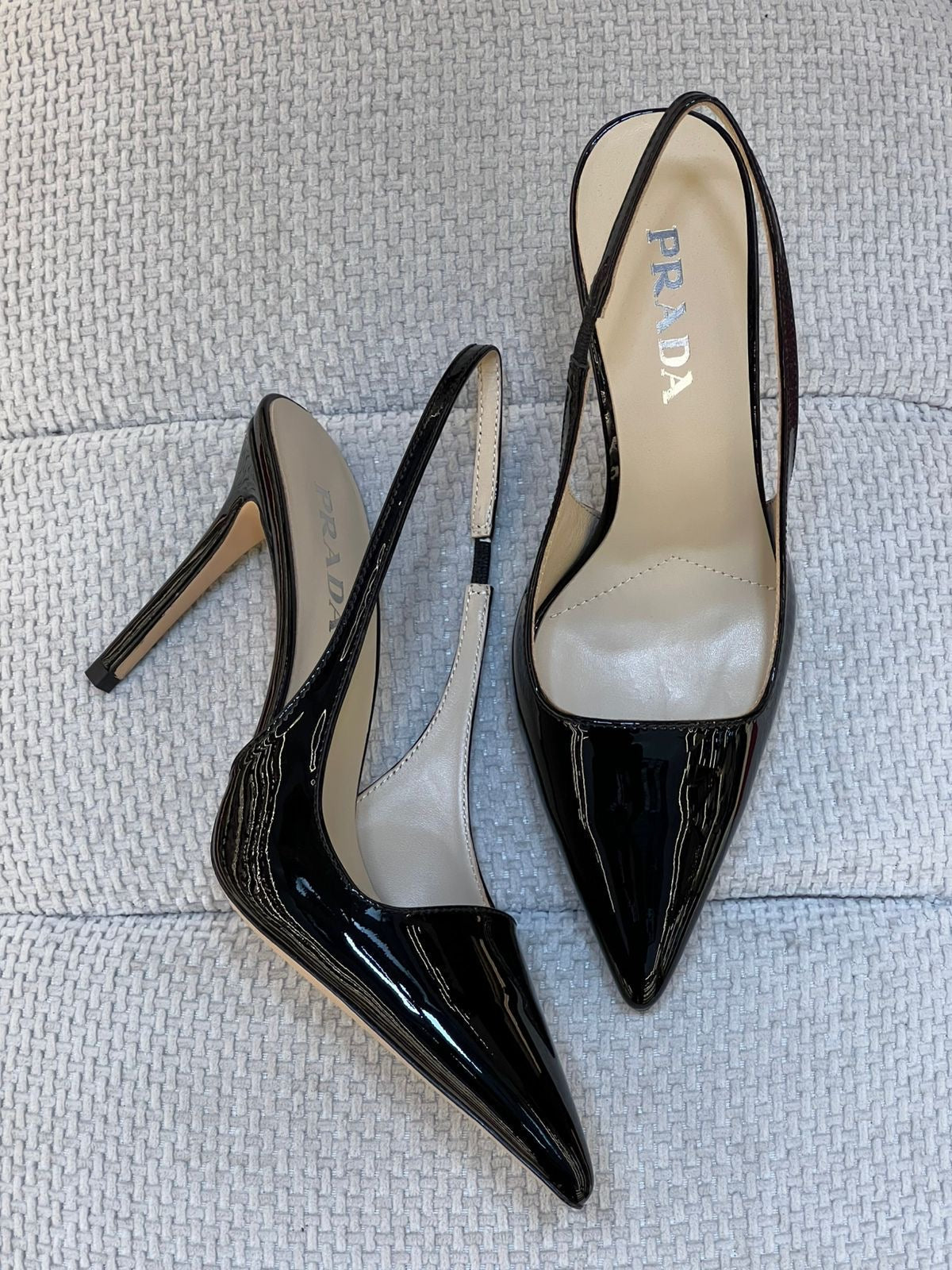 Prada Black Logo Slingback Pumps