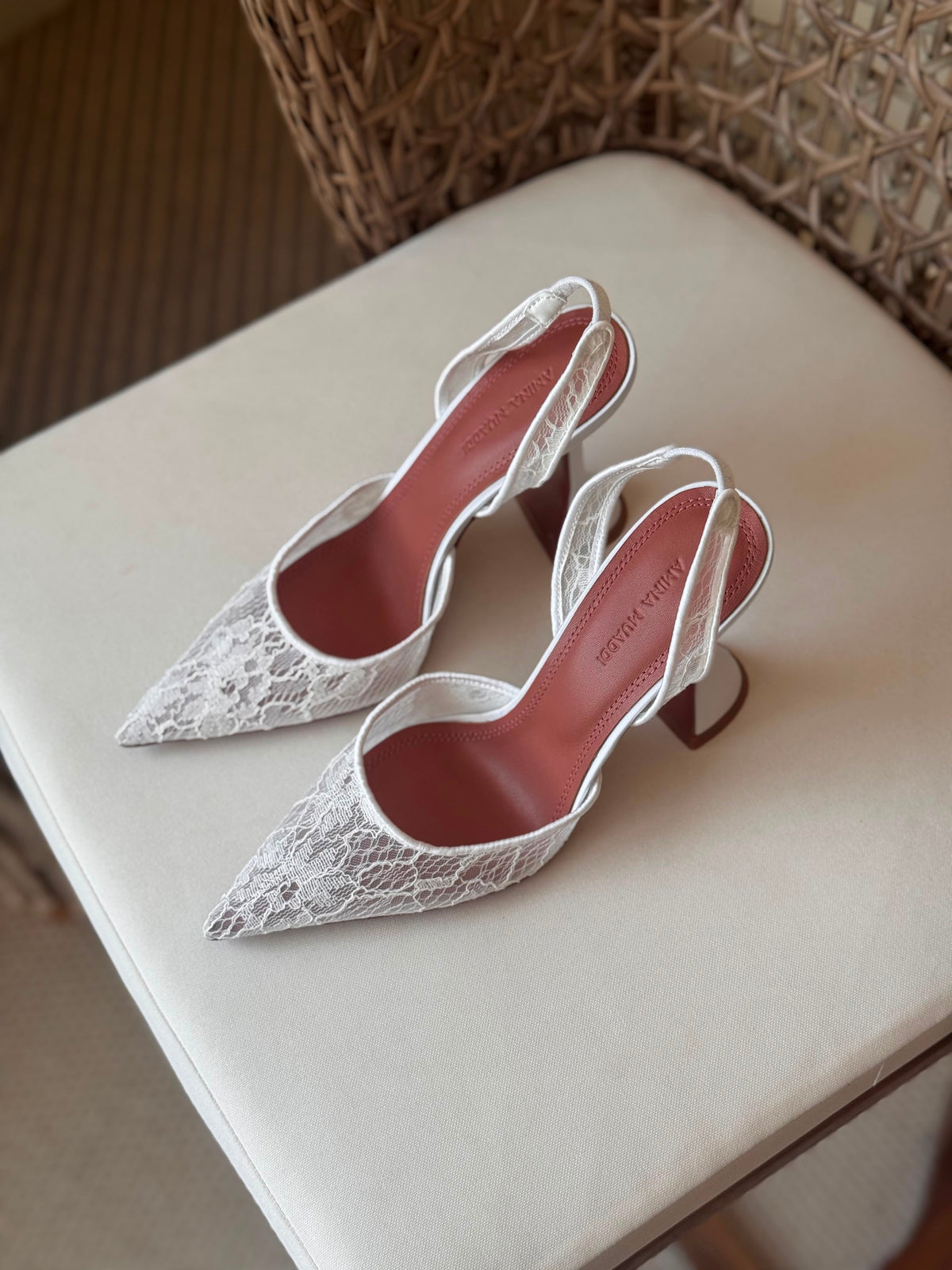 Amina Muaddi Holli lace sling pumps