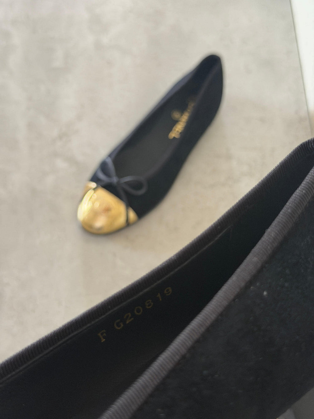 Chanel Black/Gold Leather CC Cap Toe Bow Ballet
