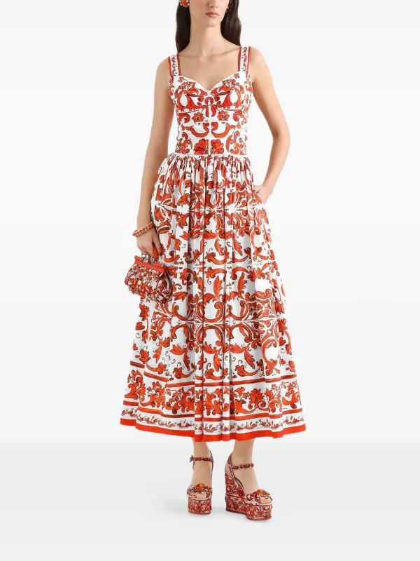 Dolce & Gabbana Majolica-print Long Poplin Dress