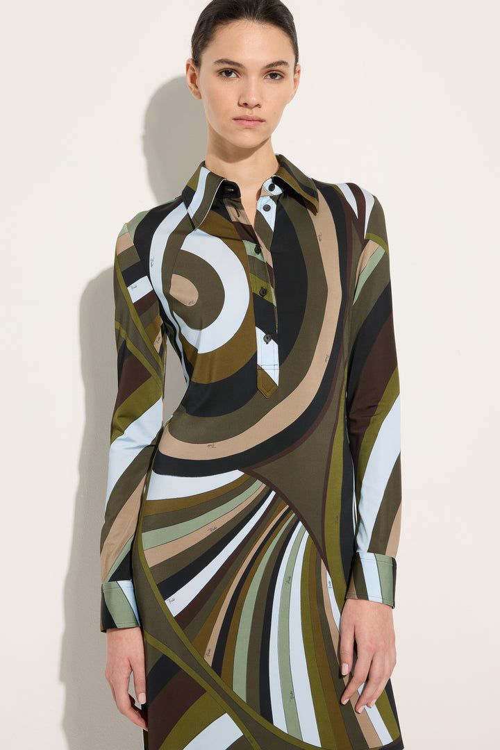 Pucci Green Iride-print Shirtdress in Satin Jersey