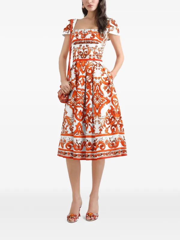 Dolce & Gabbana Orange Majolica-print Midi Dress