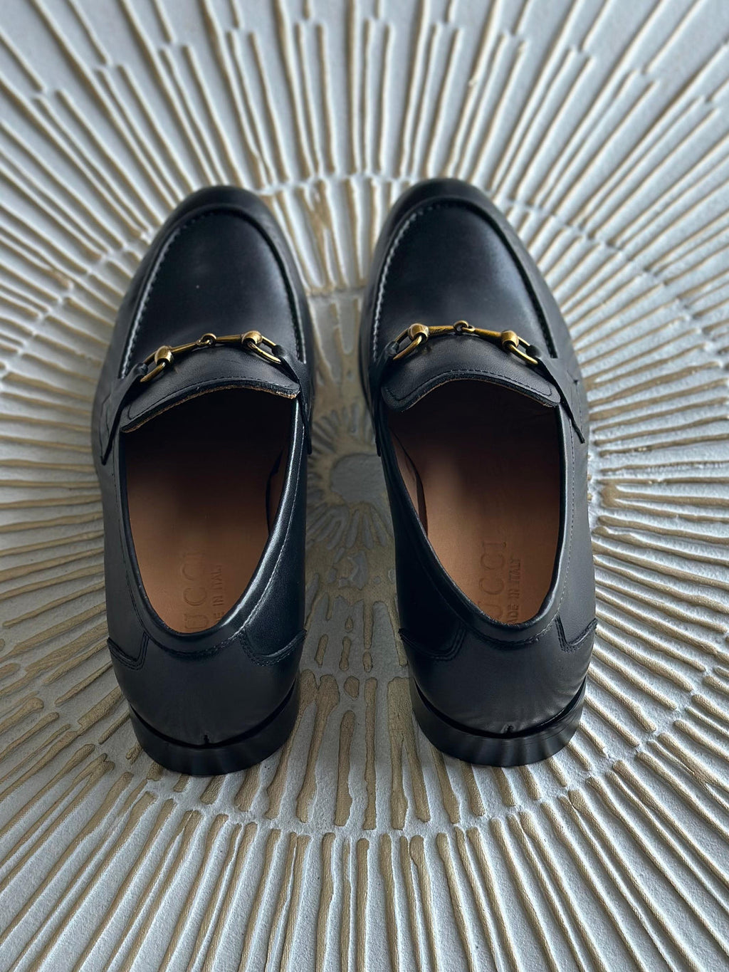 Gucci Black Leather Web Horsebit Loafers