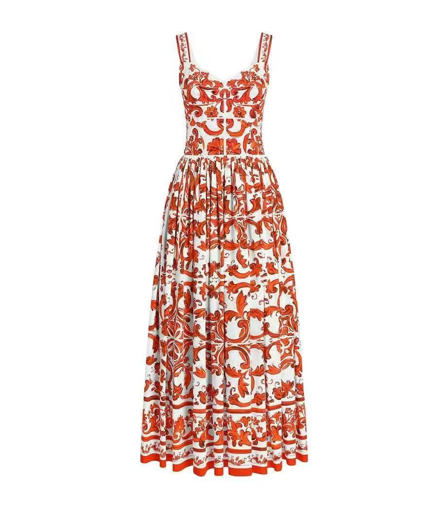 Dolce & Gabbana Majolica-print Long Poplin Dress