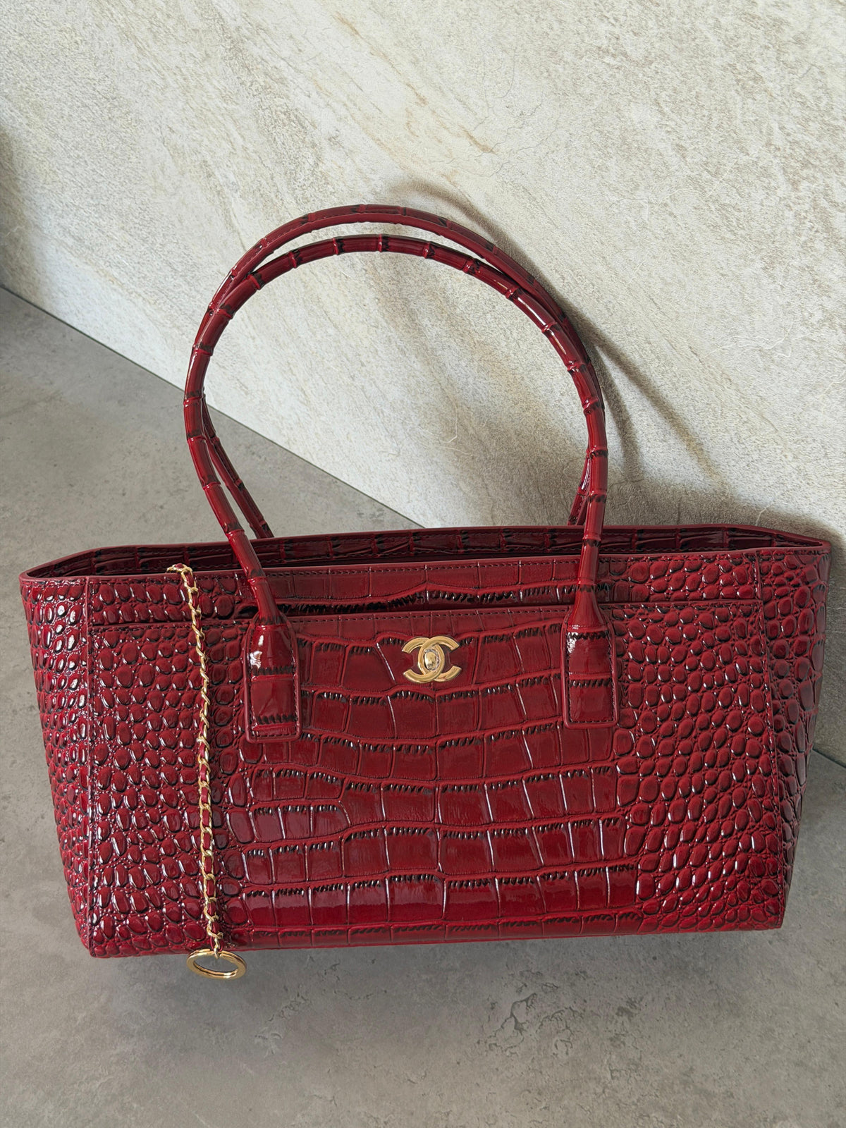 Chanel Small Tote in a crocodile embossed calfskin with gold - tone hardware