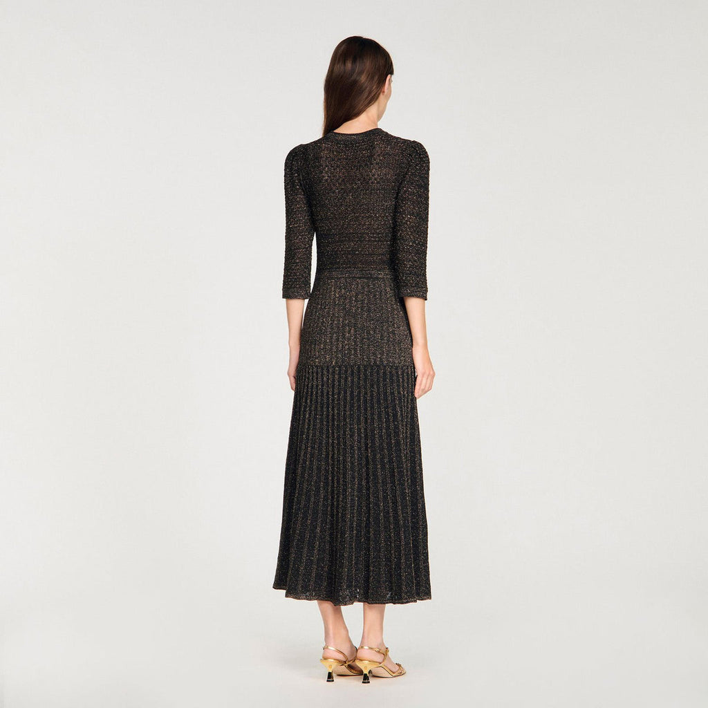 Sandro Shop Ramia Pointelle Knit Midi Dress Black