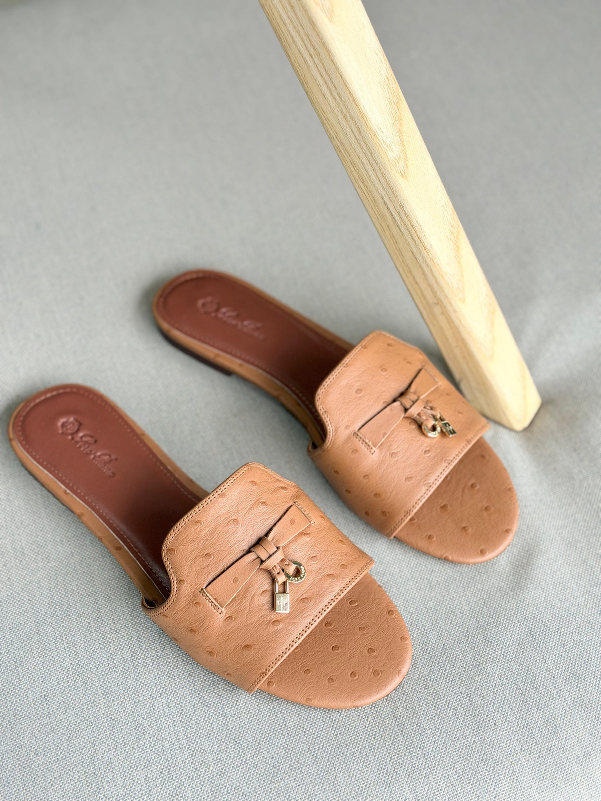 Loro Piana Summer Charms Sandal Flats Ostrich Leather