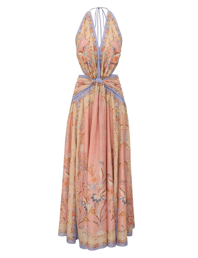 Zimmermann Pink Indra Plunge Halterneck Dress
