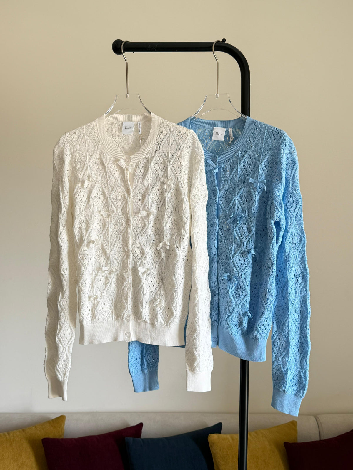 Dior Dioriviera Embroidered Cardigan Blue Openwork Cotton Knit