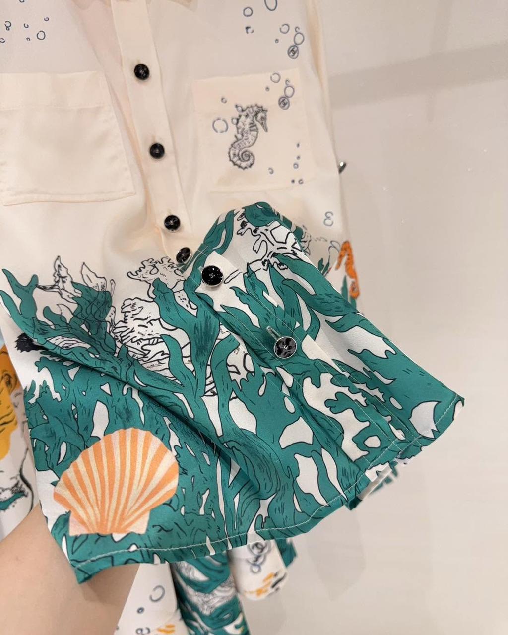 Chanel Shirt Silk Ecru and Green set