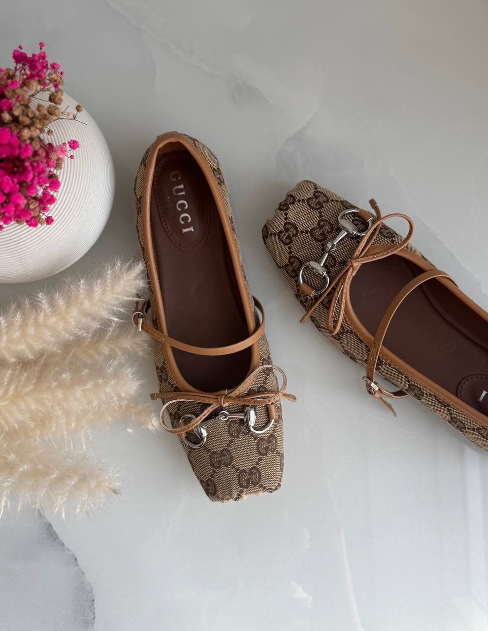 Buy Gucci Burgundy Horsebit Ballerina Flats