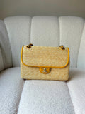 Chanel Flap Bag in Beige Braided Raffia and Black Lambskin (23 Cm)