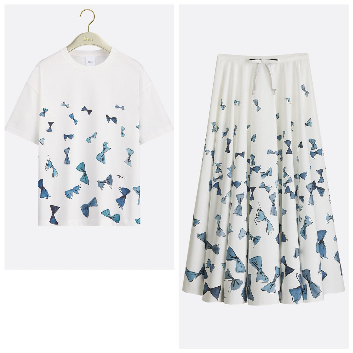 Dioriviera Short-Sleeved Blouse White Cotton Poplin with Blue Dior Bows