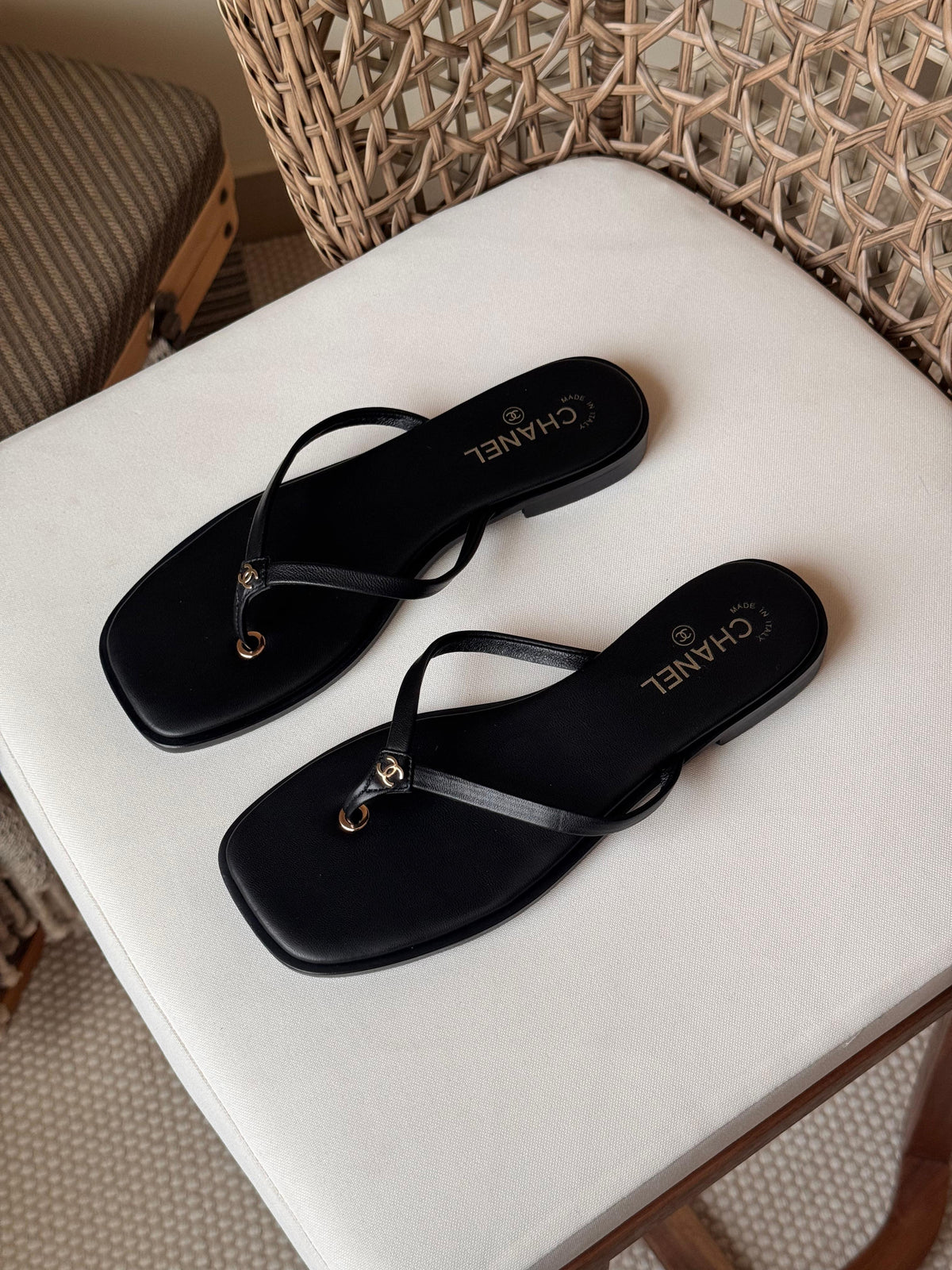 Chanel Goatskin CC Times Square Thong Sandals