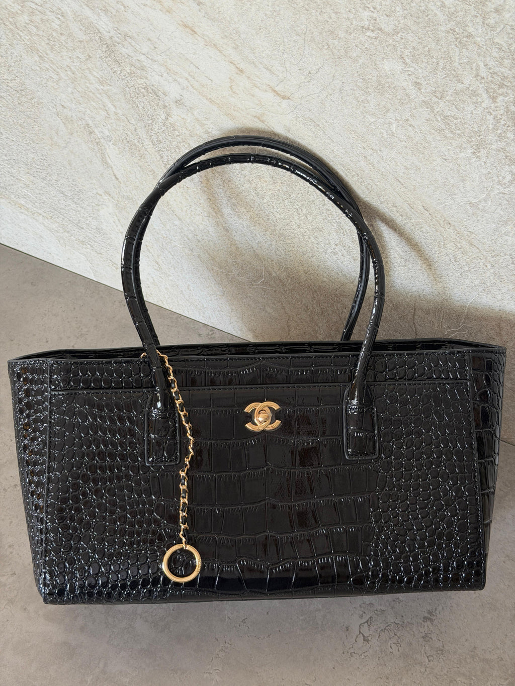 Chanel Small Tote in a crocodile embossed calfskin with gold - tone hardware