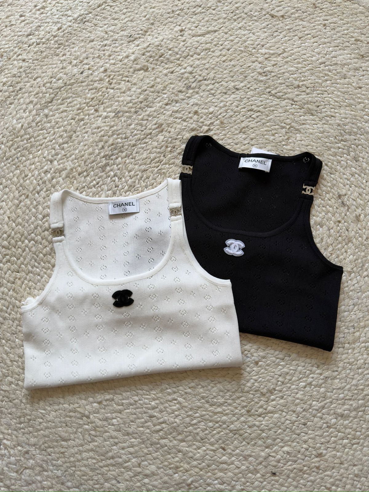 Chanel Sleeveless Tops white