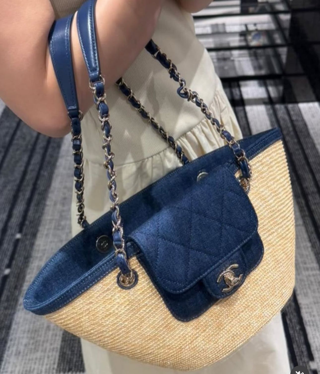 Chanel Raffia and Denim tote bag