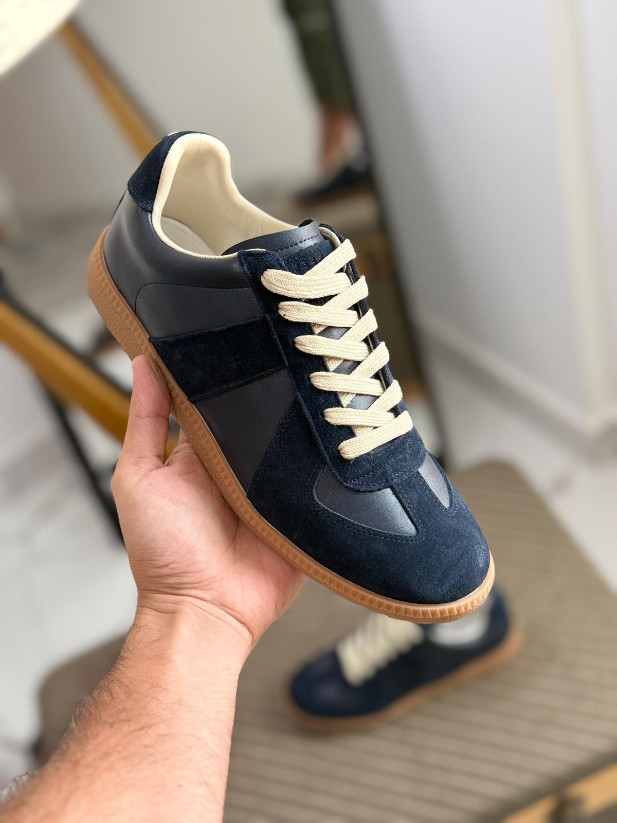 Maison Margiela Follow Replica Wedge Sneakers in Suede & Leather