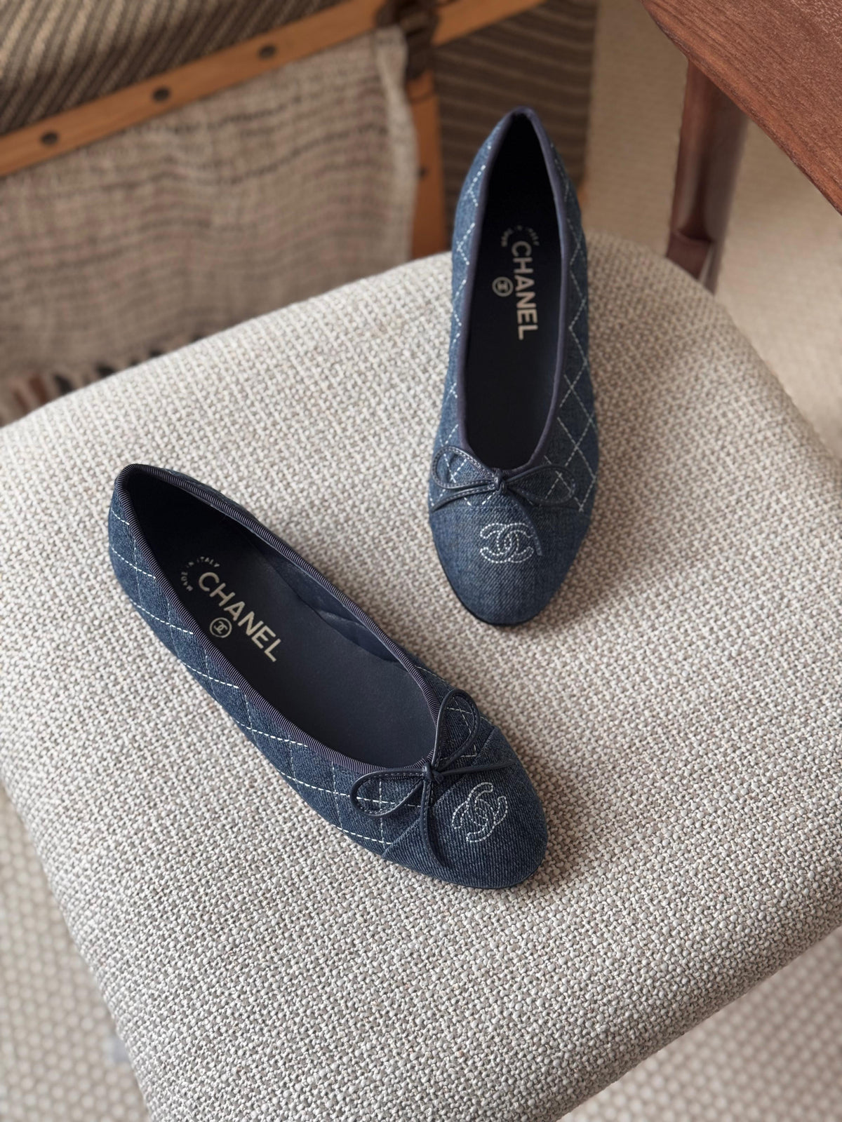Chanel Ballet Flats in Tweed and Fabric Denim