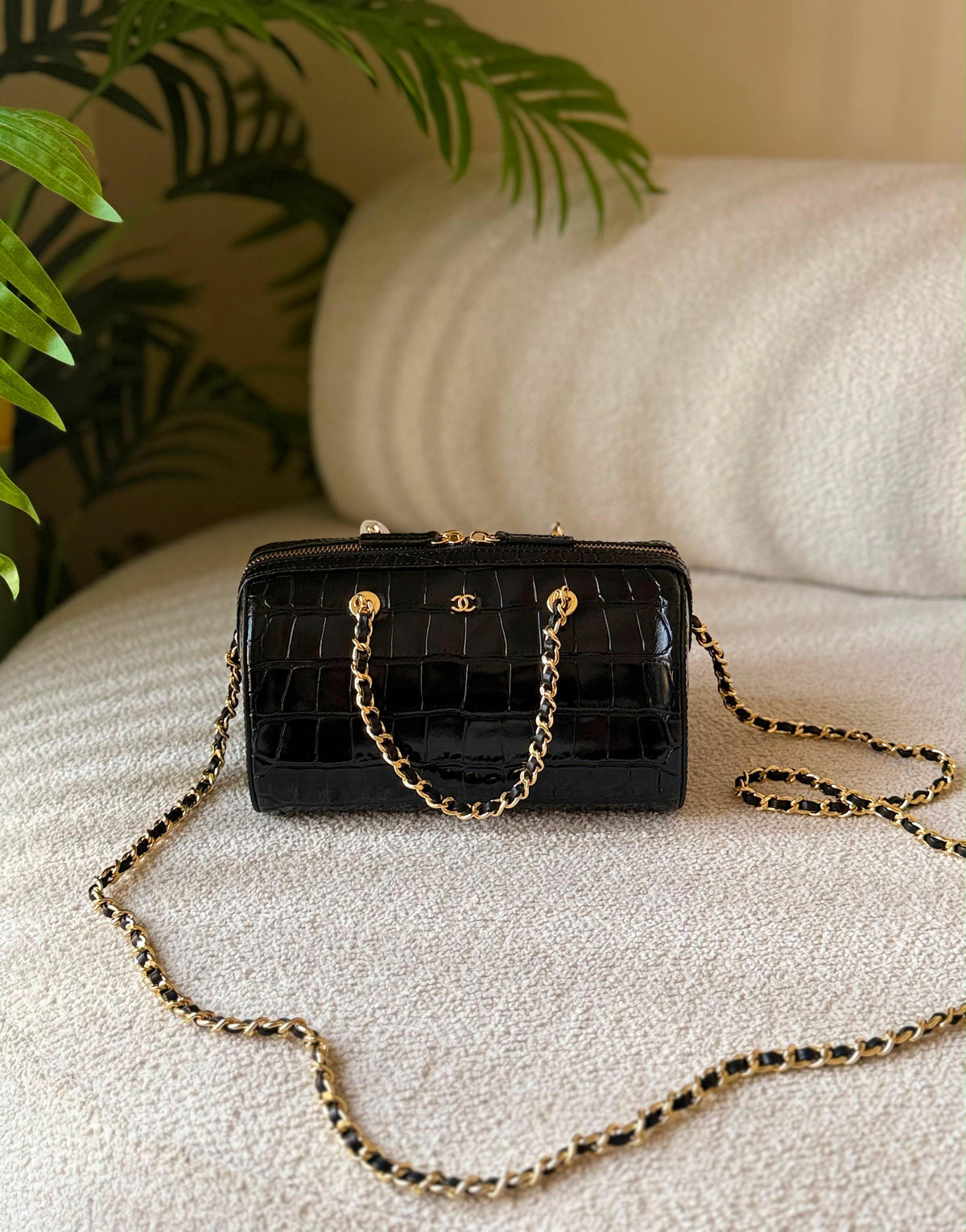 Chanel Crocodile-Embossed Calfskin Clutch with Chain