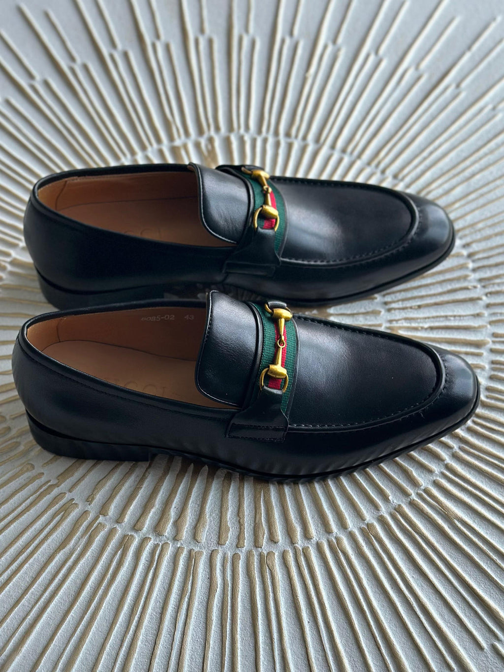 Gucci Black Leather Web Horsebit Loafers