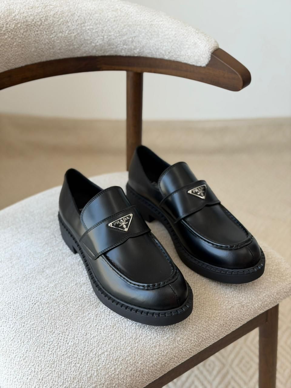 Prada Chocolate brushed leather loafers