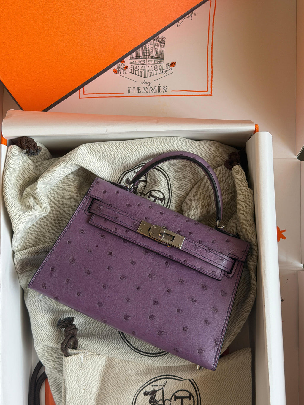 Hermes Mini Kelly In Real Ostrich Leather