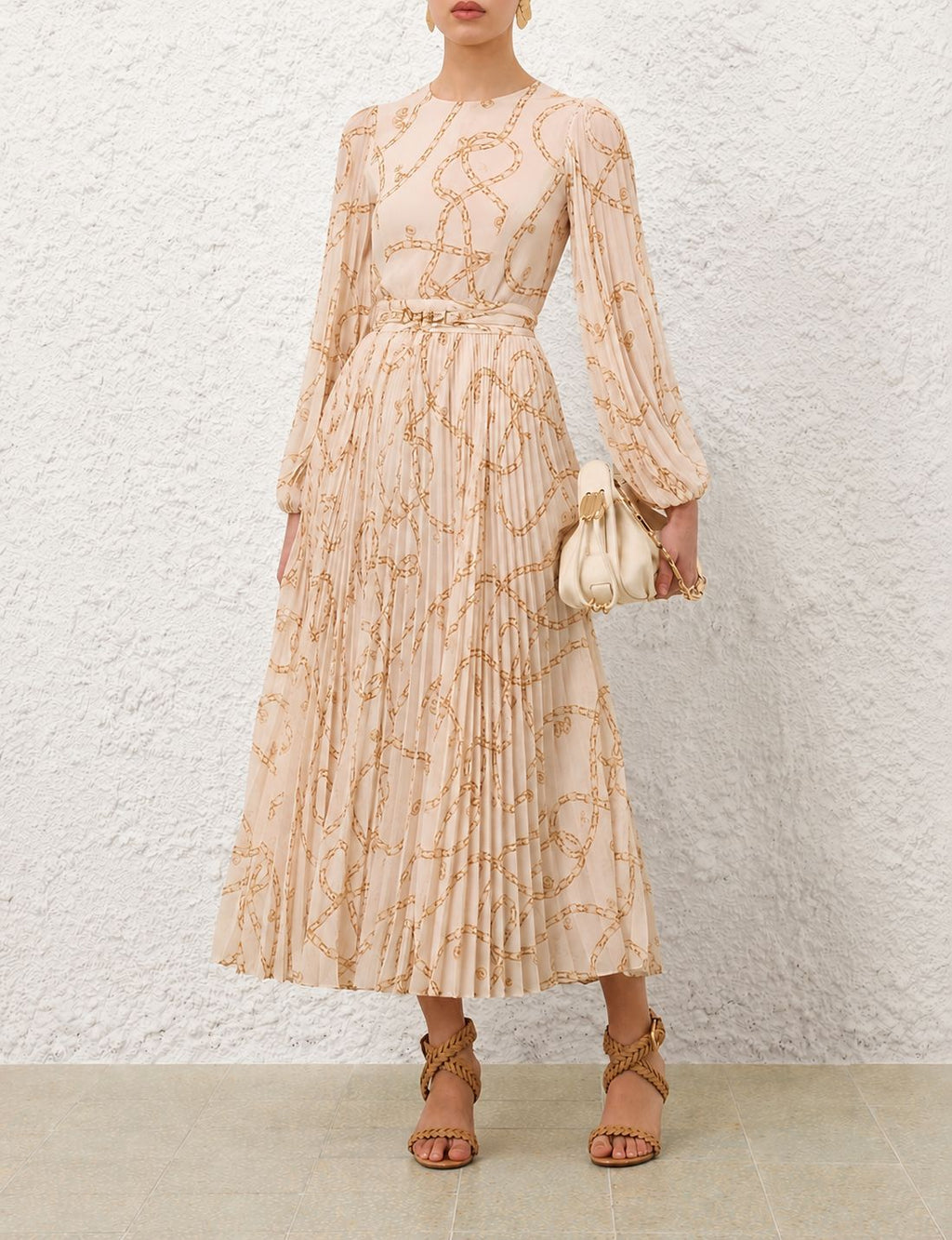 Zimmermann Chain-Print Pleated set in Natural