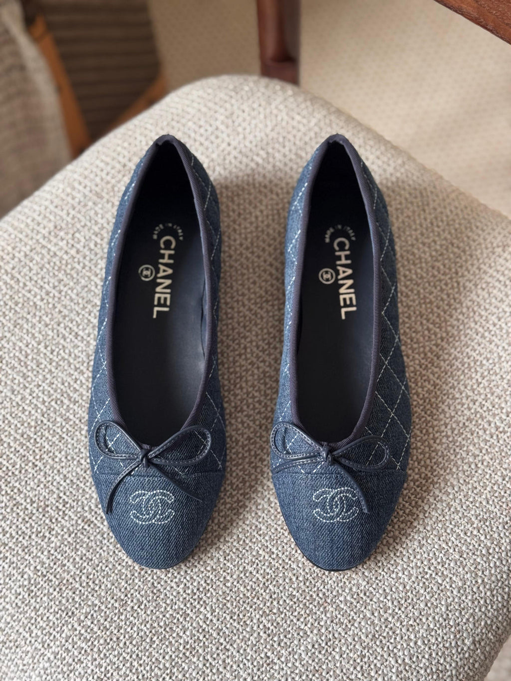 Chanel Ballet Flats in Tweed and Fabric Denim