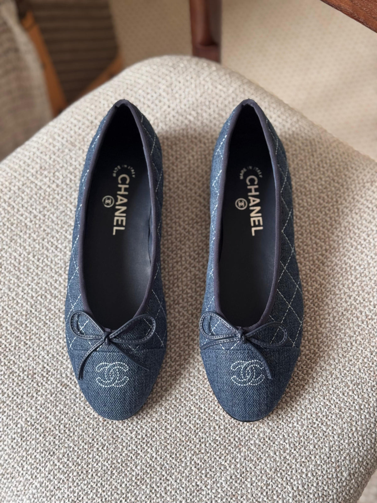 Chanel Ballet Flats in Tweed and Fabric Denim