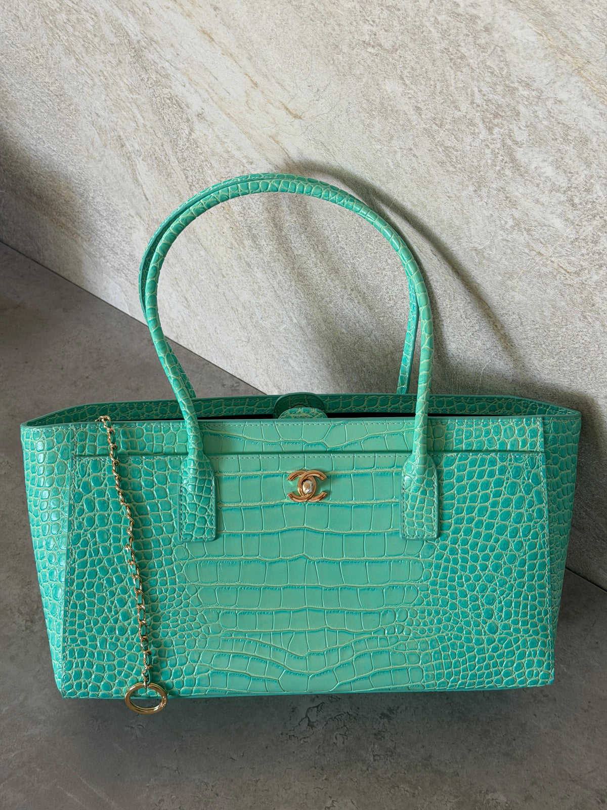 Chanel Small Tote in a crocodile embossed calfskin with gold - tone hardware